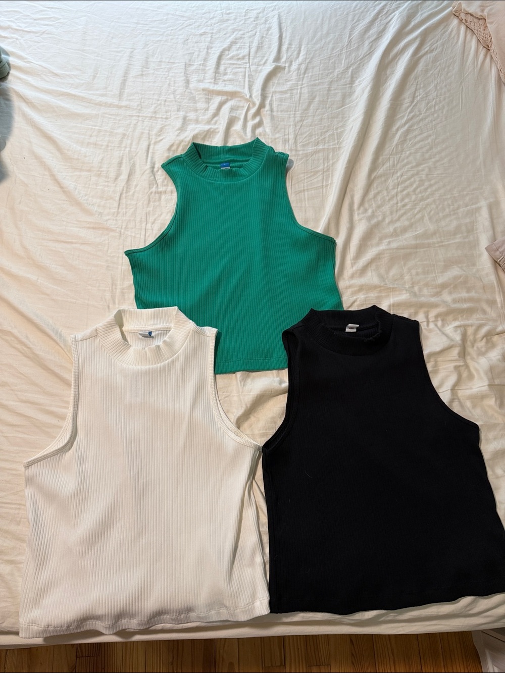 Ribbed Mock Neck Tank Top - Green, Black, White